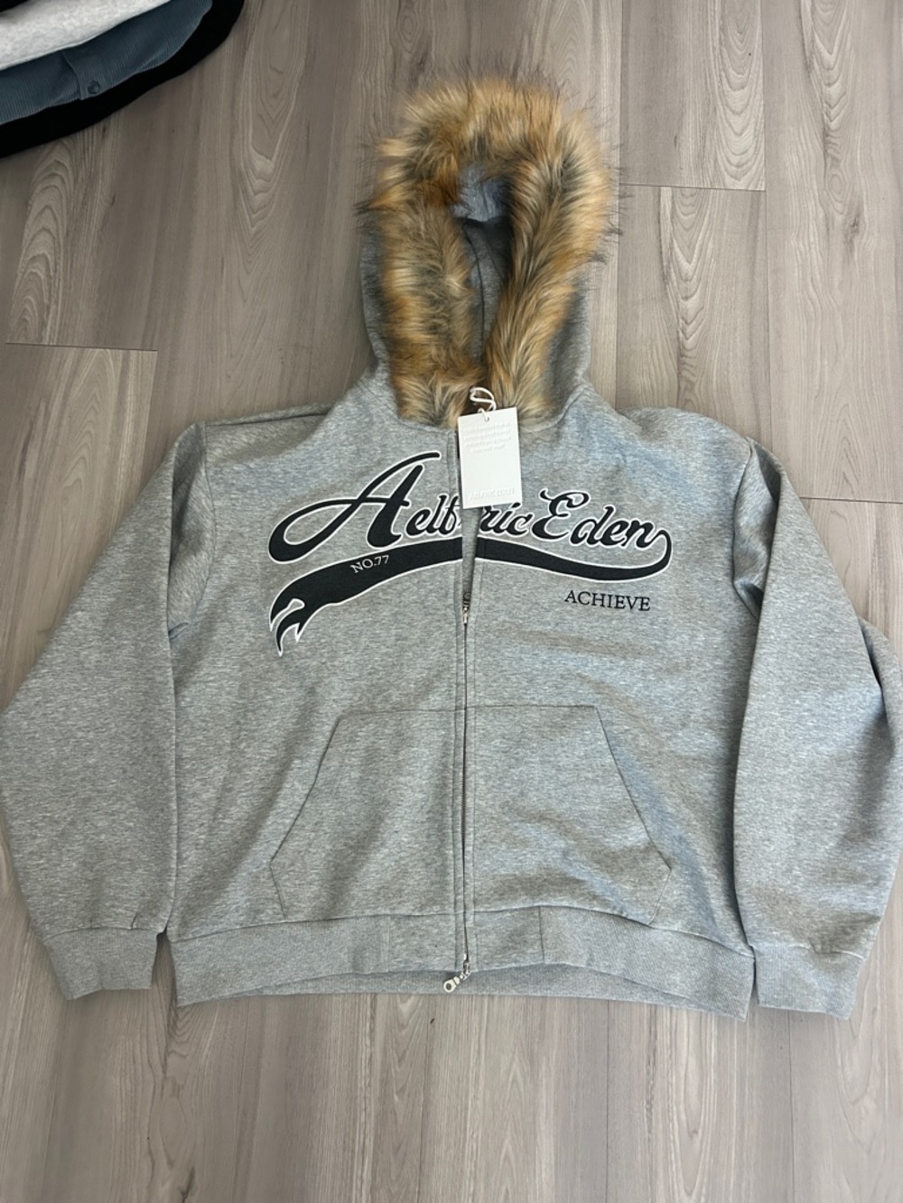 Aelfric Eden Gray Hoodie with Faux Fur Trim
